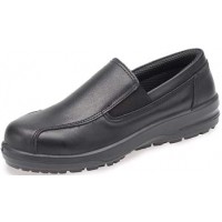 Catering Safety Shoes ABS133PR Black, Ladies With Steel Toe Cap - Kitchen Shoes, Slip On Safety Shoe